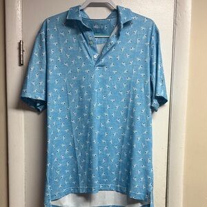 johnnie-O Light Blue Polo with White Pattern
